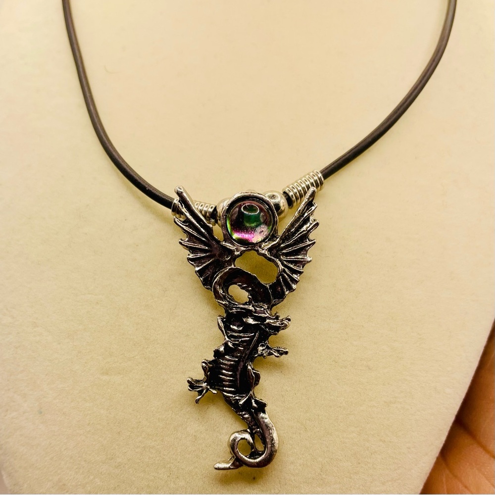 Dragon pendant Wawel on a black cord. 18 inches long. Fantasy. Fun. Inspiration.